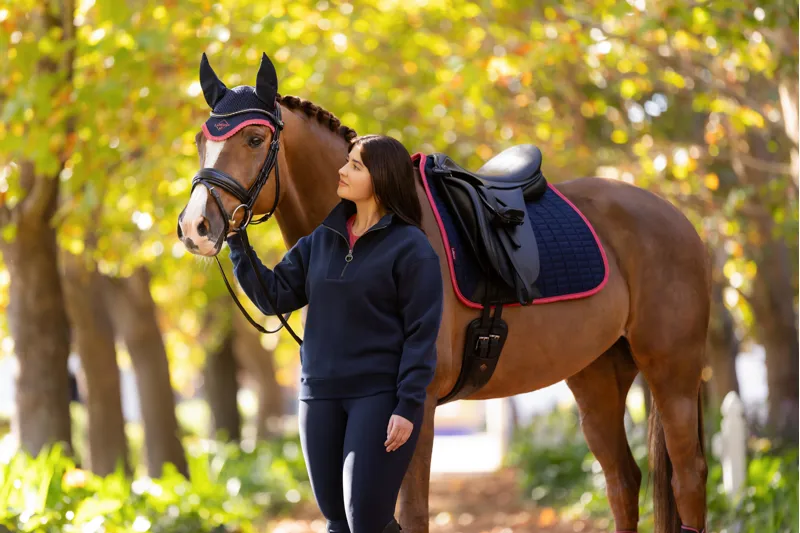 LeMieux Suede Dressage Square Navy/Cranberry-4