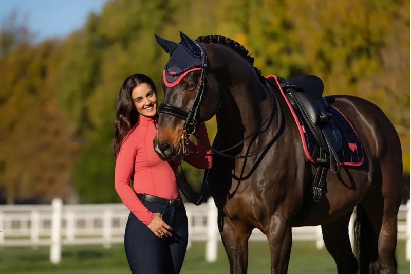LeMieux Loire Classic Dressage Square Navy/Cranberry-2
