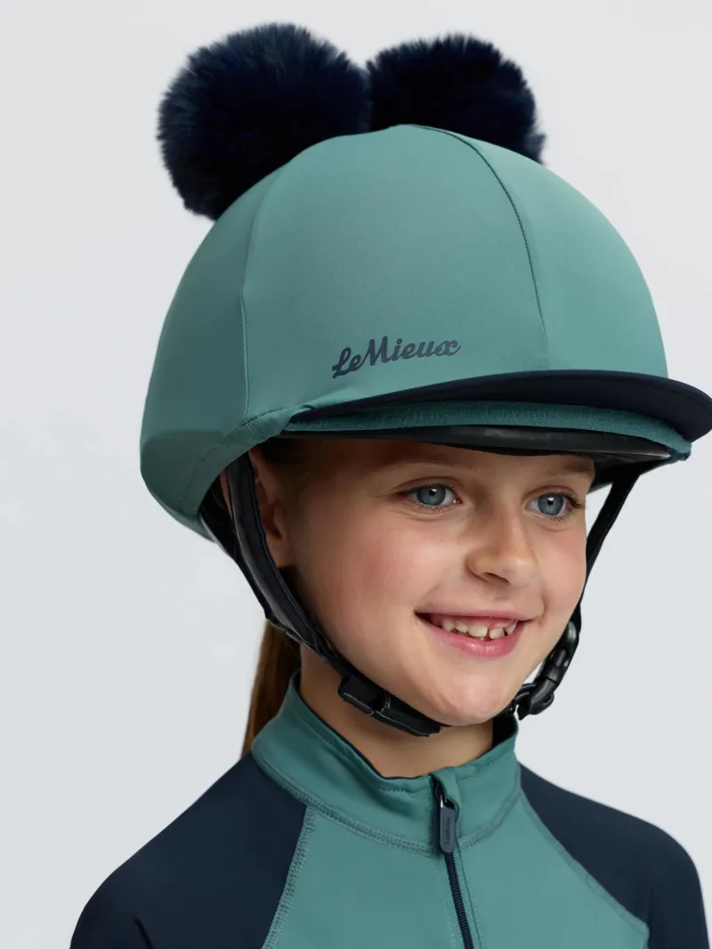 LeMieux Mini Double Pom Hat Silk in Navy and Aloe-3