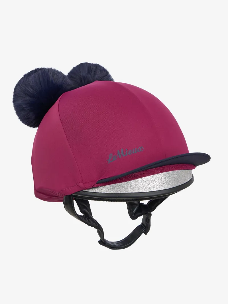 LeMieux Mini Double Pom Hat Silk in Blackberry-2
