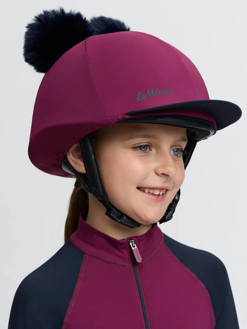LeMieux Mini Double Pom Hat Silk in Blackberry-4