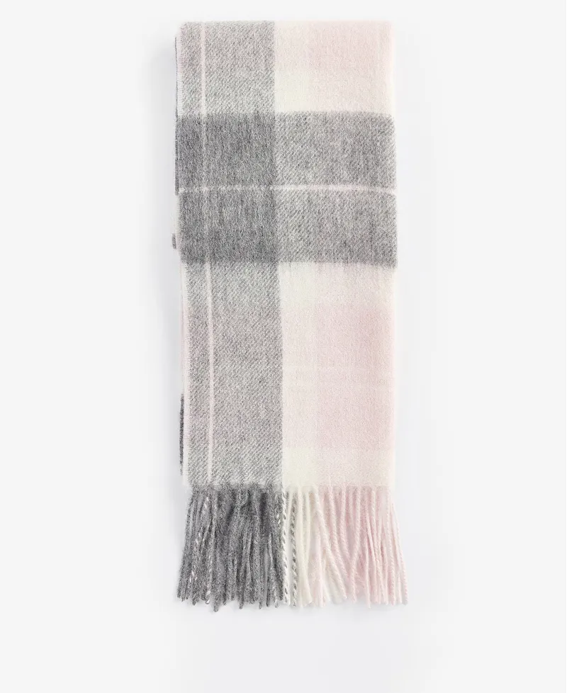 Barbour Ladies Tartan Scarf Pink/Grey Tartan-1