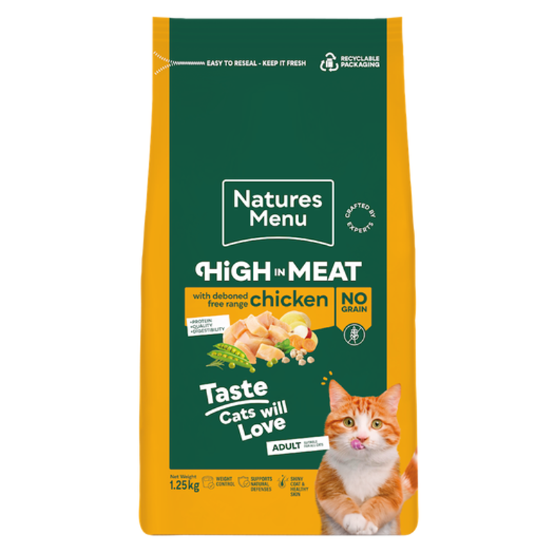 Natures Menu High in Meat Chicken Kibble for Cats 1.25kg