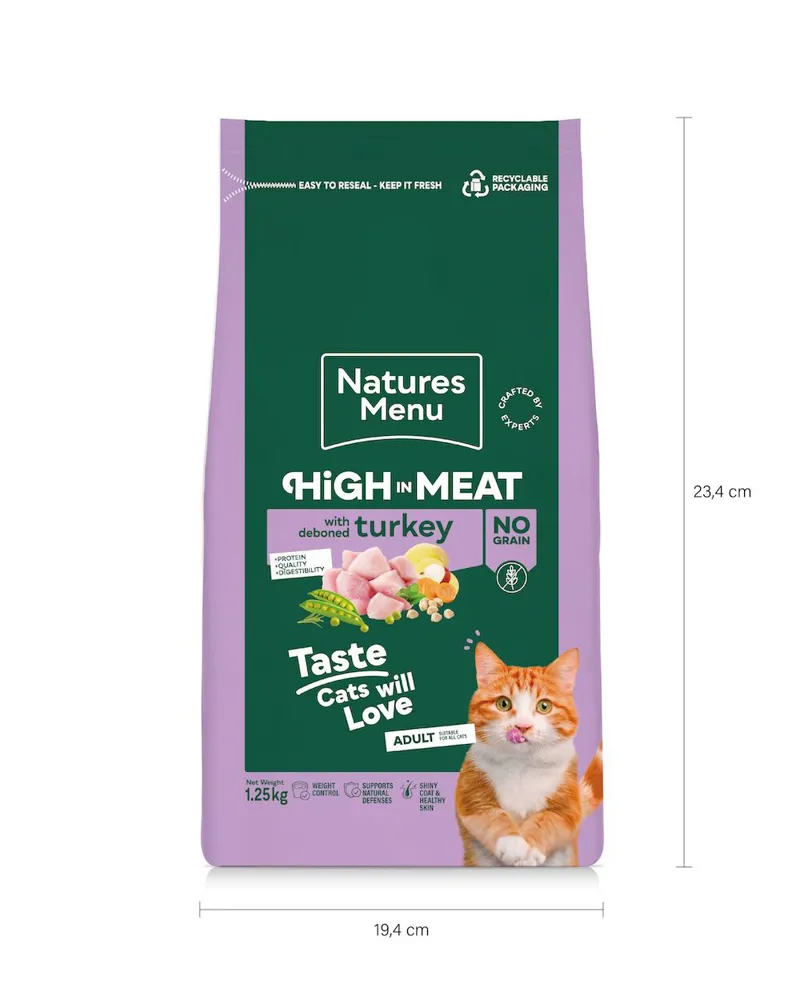 Natures Menu High In Meat Kibble For Cats Turkey 1.25g