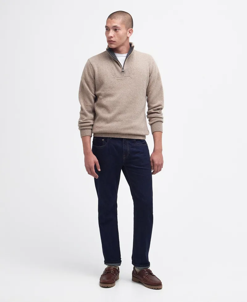 Barbour Mens Nelson Essential Half-Zip Sweater Stone-1