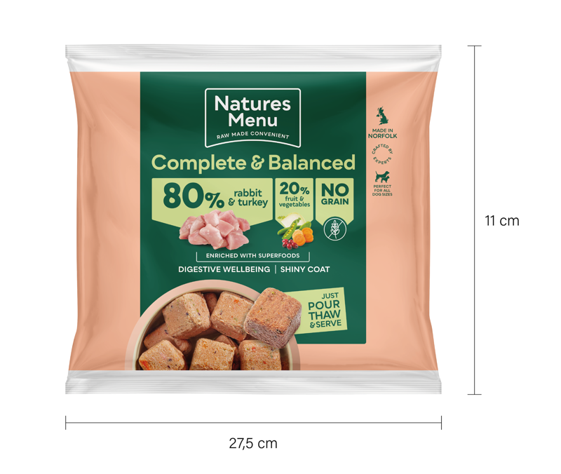 Nature's Menu Complete Raw Frozen 80% Rabbit and Turkey Nuggets 1kg-2