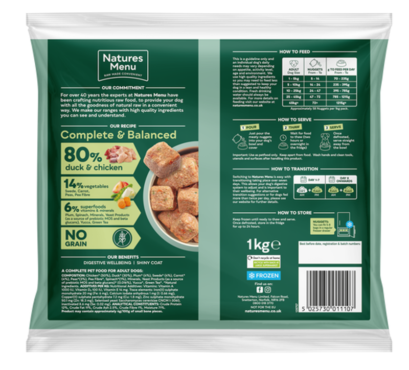 Nature's Menu Complete and Balanced Raw 80% Duck and Chicken Nuggets 300g-1