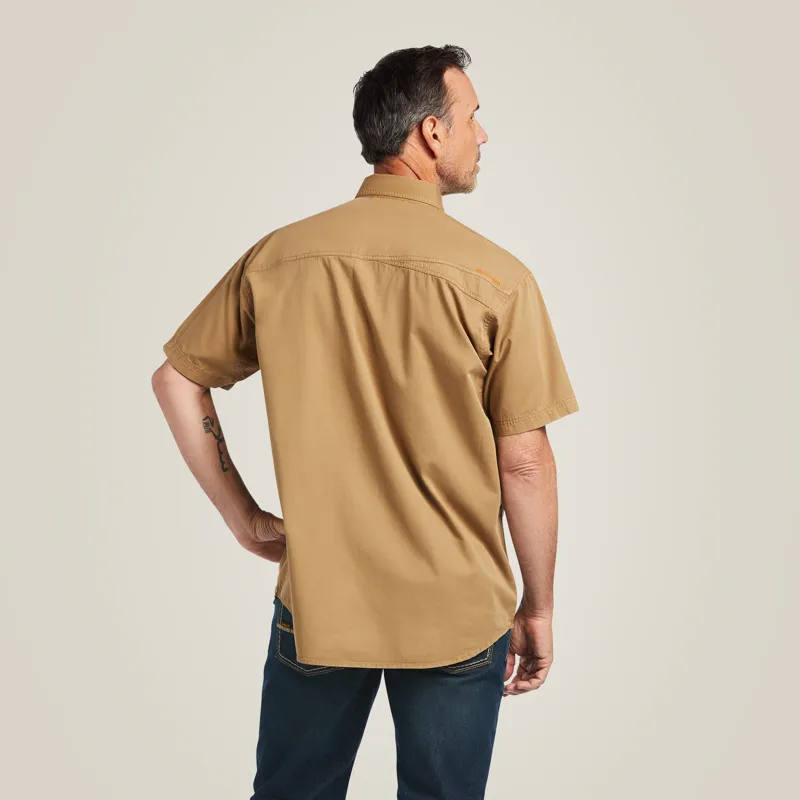 Ariat Mens Rebar Washed Twill Short-Sleeve Work Shirt in Rebar Khaki-3