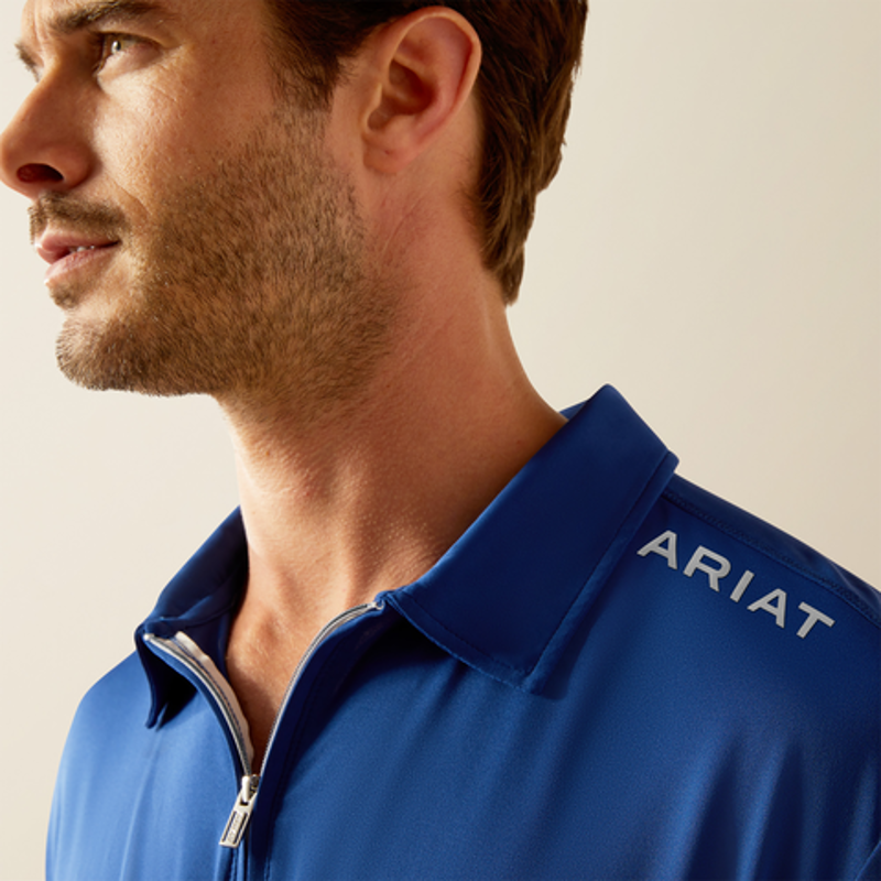 Ariat Mens Bandera 1/4 Zip Polo Shirt Soladite Blue-2