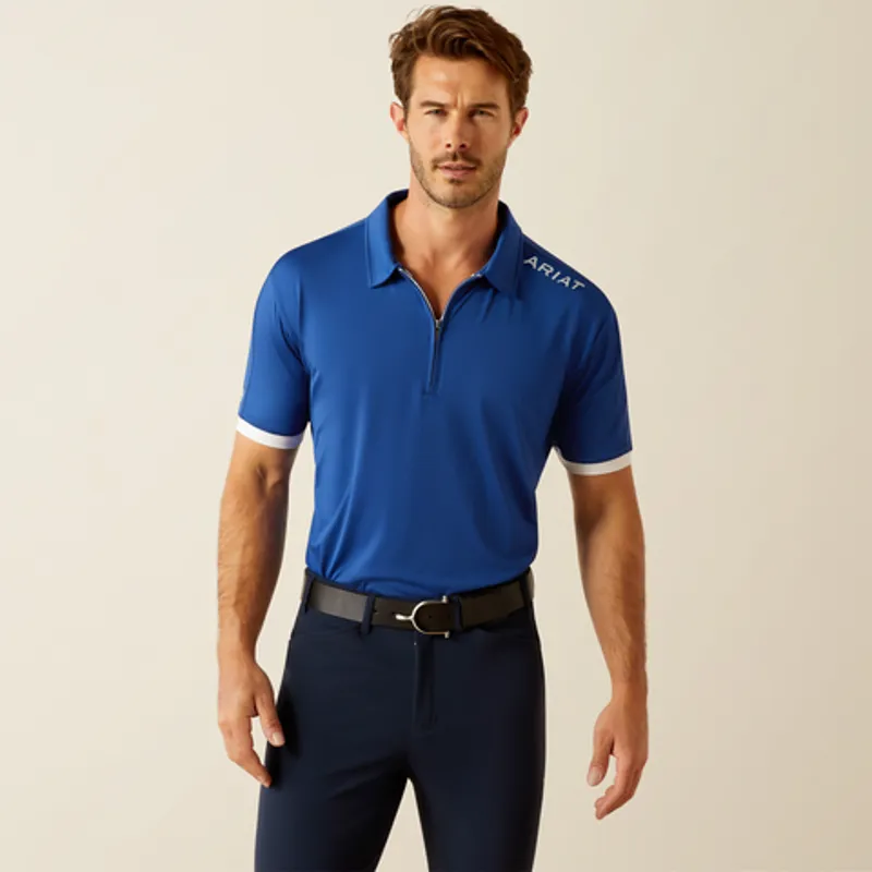 Ariat Mens Bandera 1/4 Zip Polo Shirt Soladite Blue