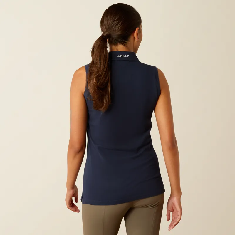 Ariat Womens Prix 3.0 Sleeveless Polo Shirt Navy Eclipse-1