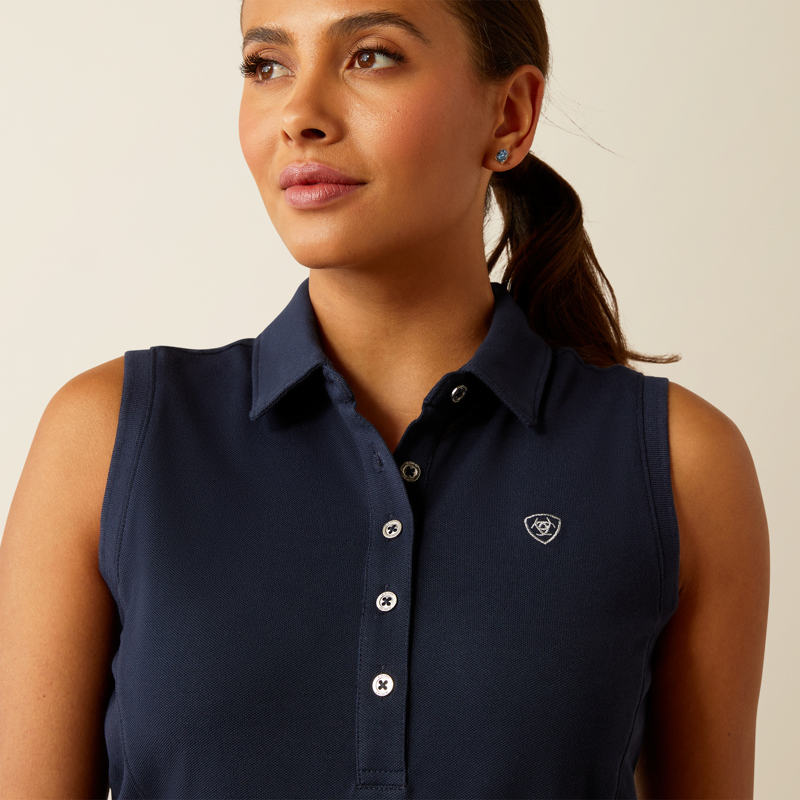Ariat Womens Prix 3.0 Sleeveless Polo Shirt Navy Eclipse-2