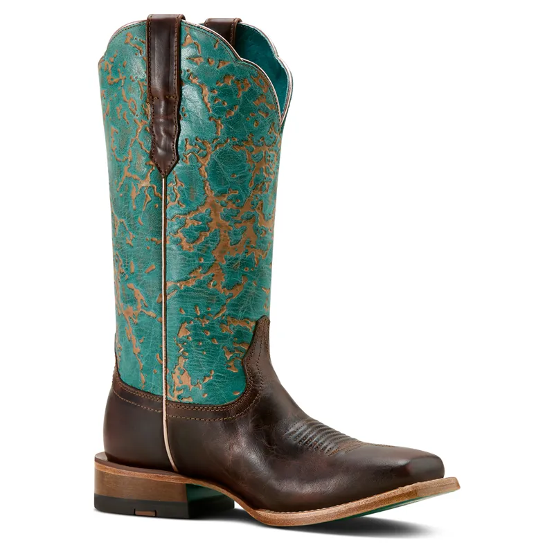 Ariat Frontier Farrah Wide Square Toe Western Boot in Honey Brown and Turquoise Patina-2