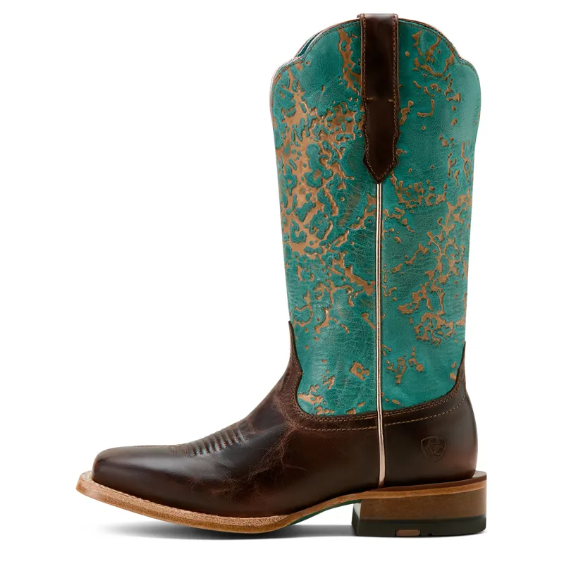 Ariat Frontier Farrah Wide Square Toe Western Boot in Honey Brown and Turquoise Patina-3
