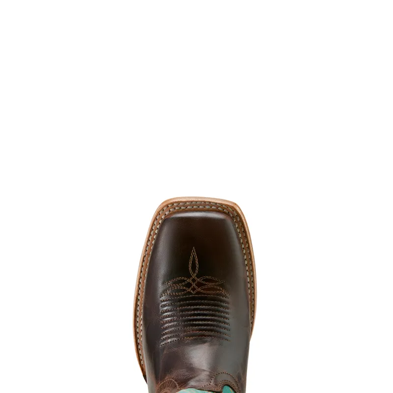 Ariat Frontier Farrah Wide Square Toe Western Boot in Honey Brown and Turquoise Patina-5