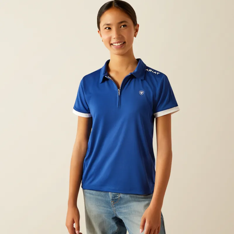 Ariat Youth Bandera 1/4 Zip Polo Shirt Soladite Blue