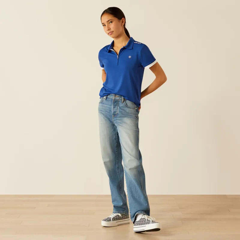 Ariat Youth Bandera 1/4 Zip Polo Shirt Soladite Blue-3