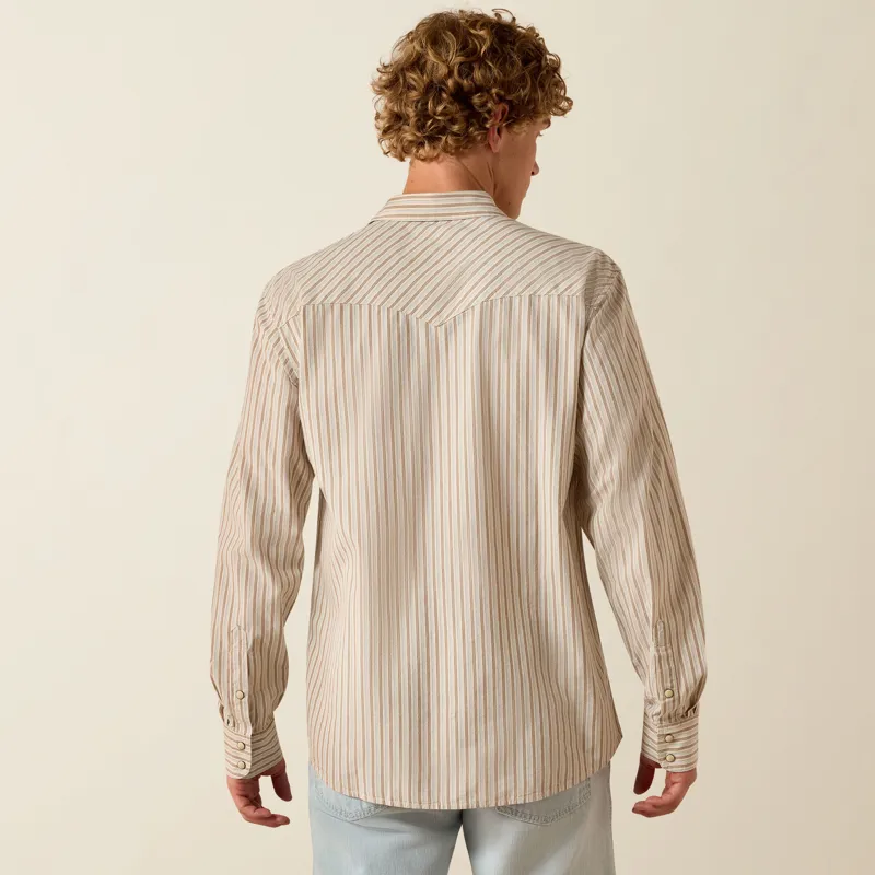 Ariat Men's Retro Hesper Fitted Western Snap Shirt in Sandshell Stripe-2