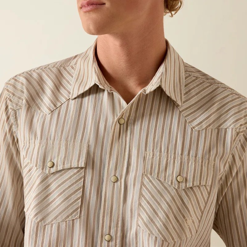 Ariat Men's Retro Hesper Fitted Western Snap Shirt in Sandshell Stripe-3