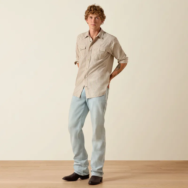 Ariat Men's Retro Hesper Fitted Western Snap Shirt in Sandshell Stripe-1