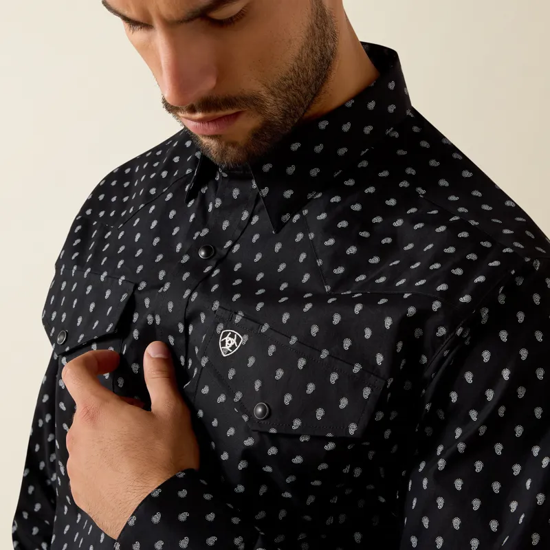 Ariat Mens Truth Fitted Western Snap Shirt in Black Paisley Print-2