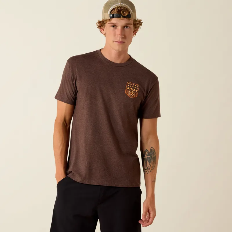 Ariat Mens Short Sleeve Stars and Stripes T-shirt in Brown Heather-1