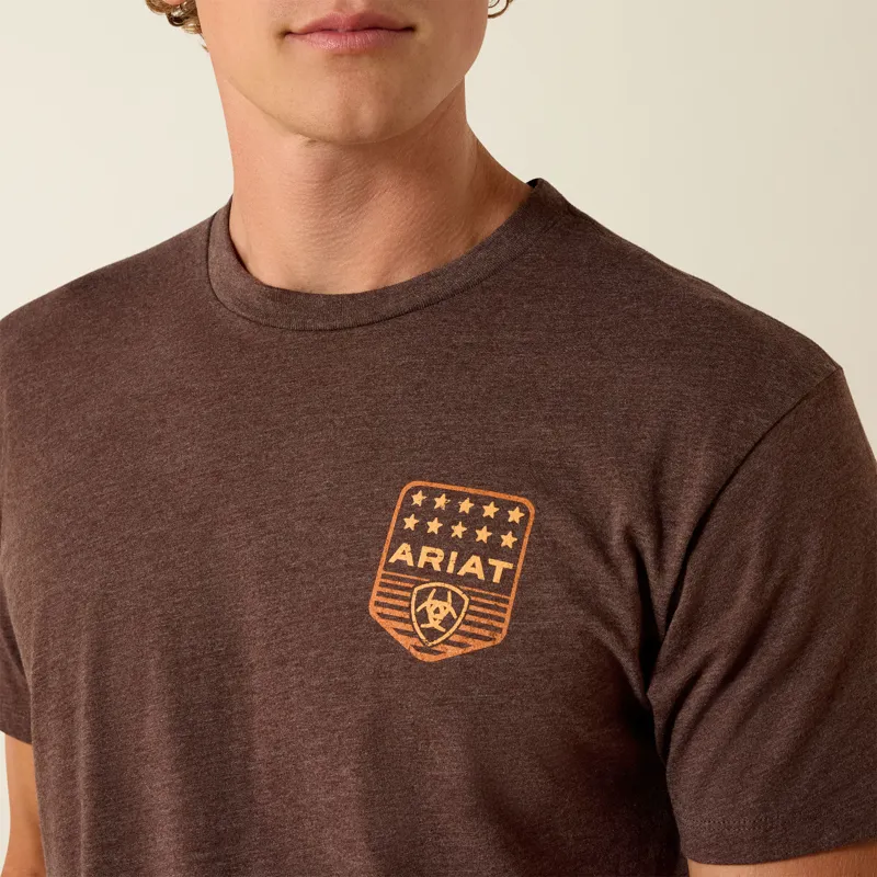 Ariat Mens Short Sleeve Stars and Stripes T-shirt in Brown Heather-2