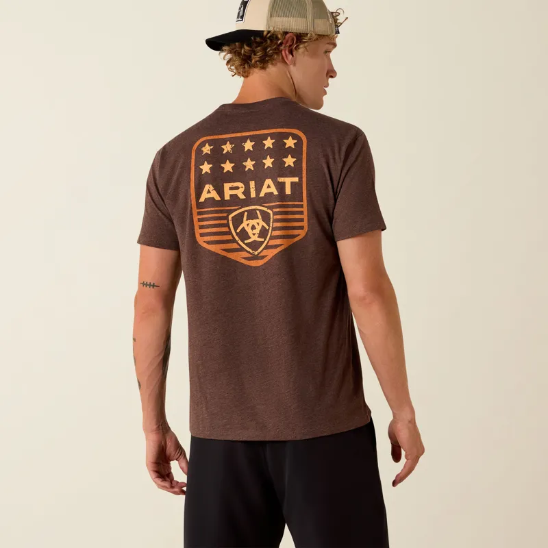 Ariat Mens Short Sleeve Stars and Stripes T-shirt in Brown Heather-3
