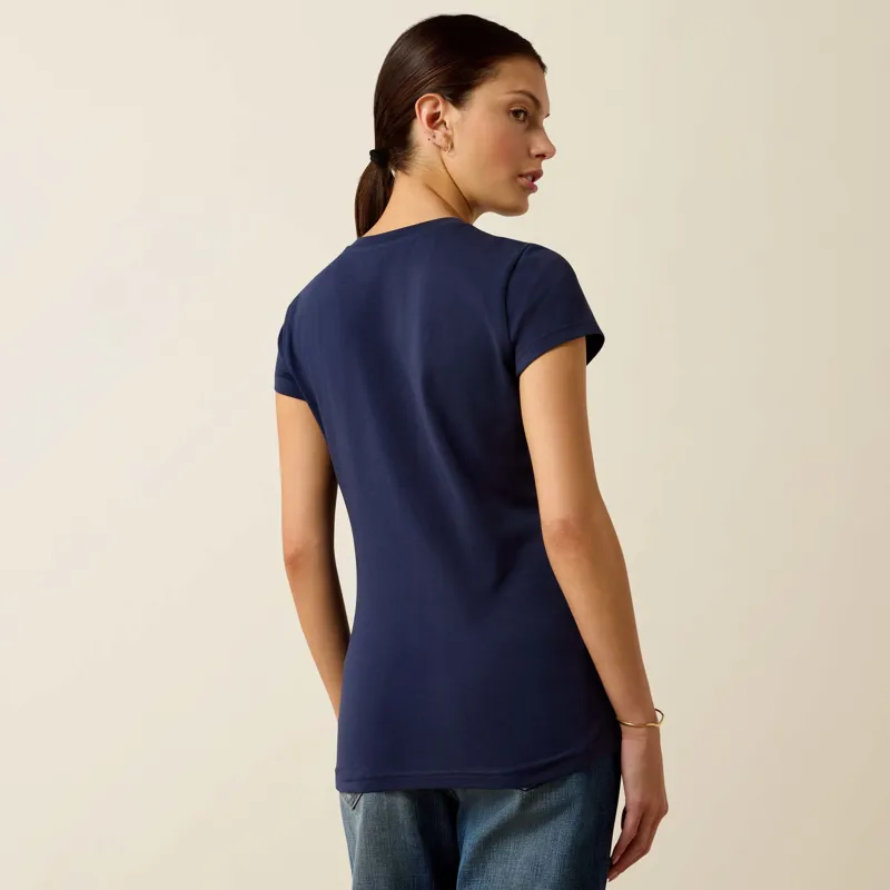 Ariat Womens Vetical Logo T-Shirt in NavyT/Red-2