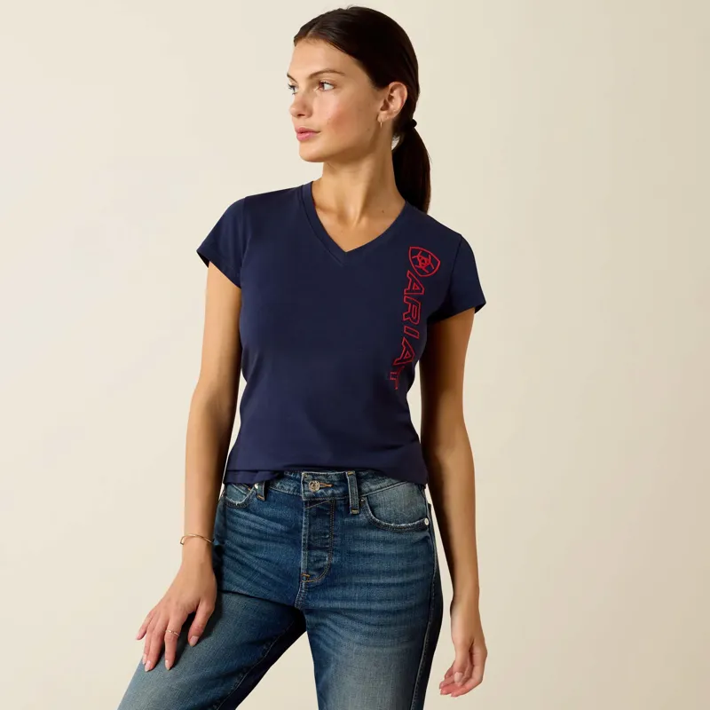 Ariat Womens Vetical Logo T-Shirt in NavyT/Red
