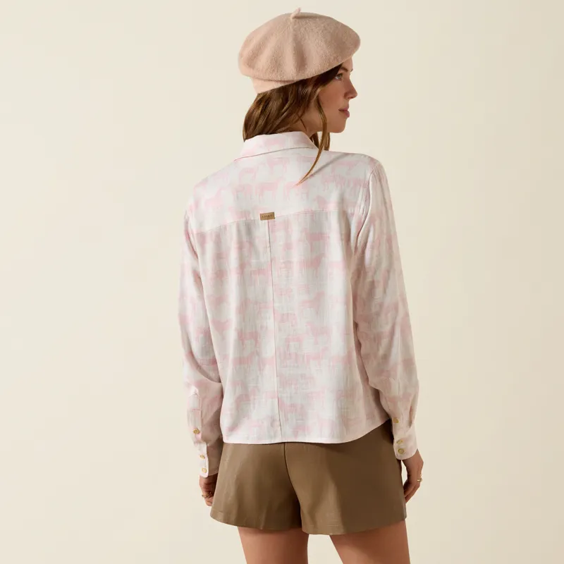  Ariat Women's Rudford Shirt With Icy Pink Horse Print-3