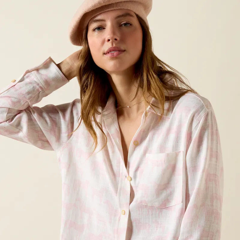  Ariat Women's Rudford Shirt With Icy Pink Horse Print-4