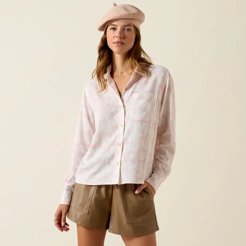 Ariat Women's Rudford Shirt With Icy Pink Horse Print