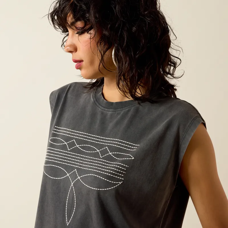 Ariat Womens Dallas Cropped T-Shirt in Charcoal Mineral Wash-2