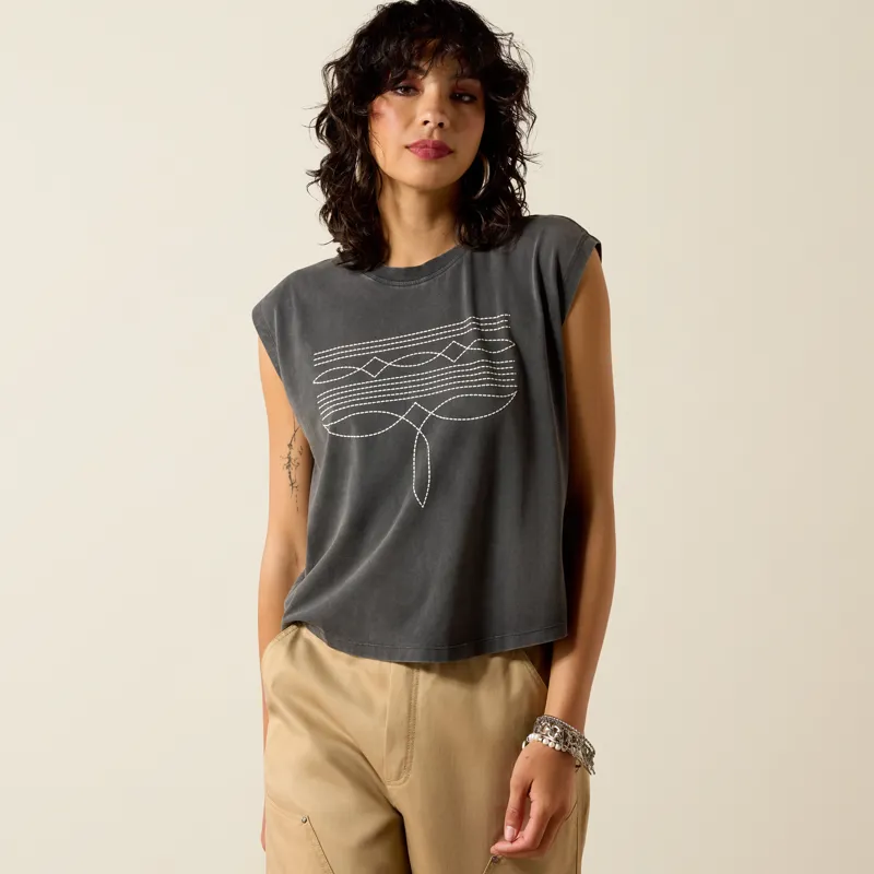 Ariat Womens Dallas Cropped T-Shirt in Charcoal Mineral Wash