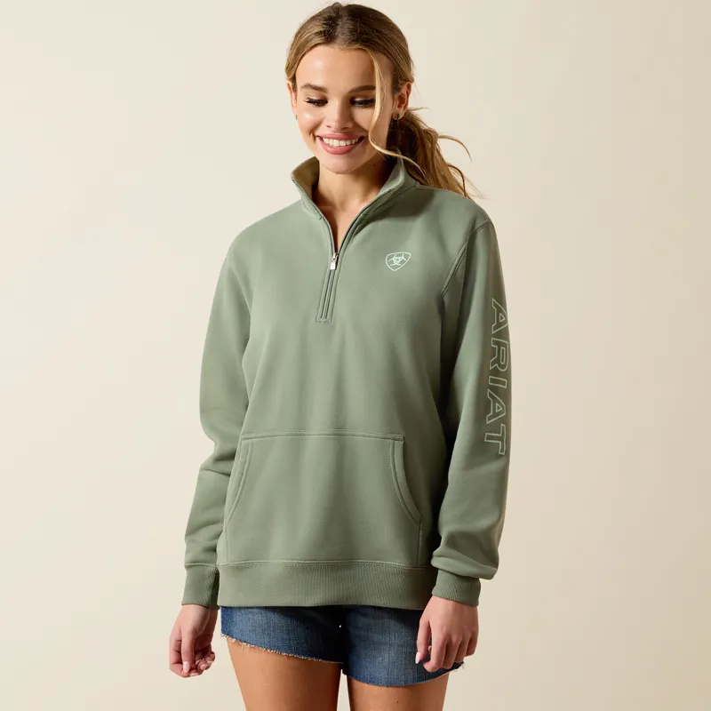 Ariat Foundation Logo 1/2 Zip Sweatshirt in Sea Spray-1