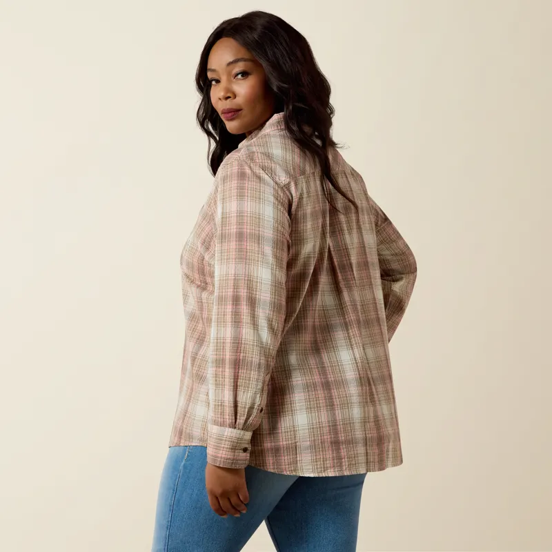 Ariat Womens Billie Jean Western Shirt in White Pepper Coral Plaid-4
