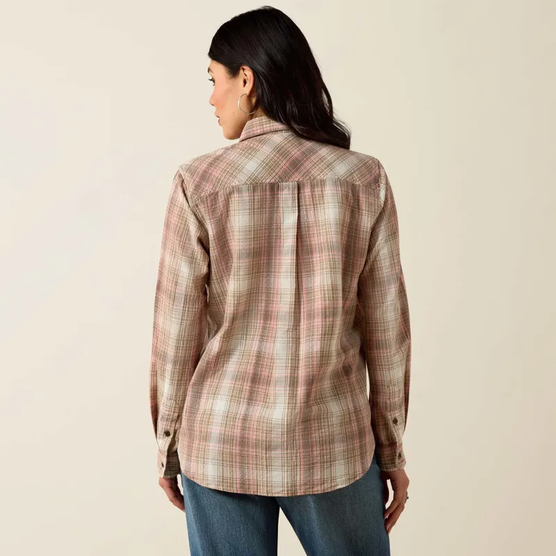 Ariat Womens Billie Jean Western Shirt in White Pepper Coral Plaid-5