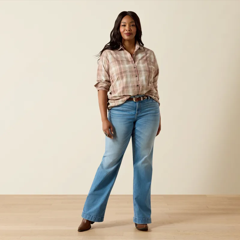 Ariat Womens Billie Jean Western Shirt in White Pepper Coral Plaid-2