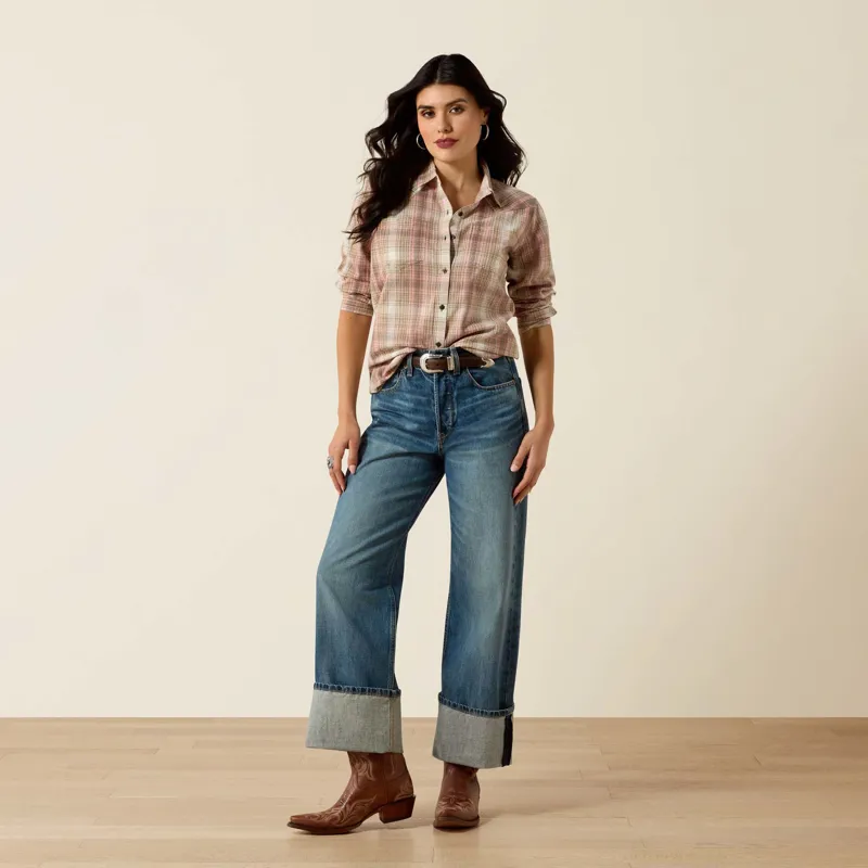 Ariat Womens Billie Jean Western Shirt in White Pepper Coral Plaid-3