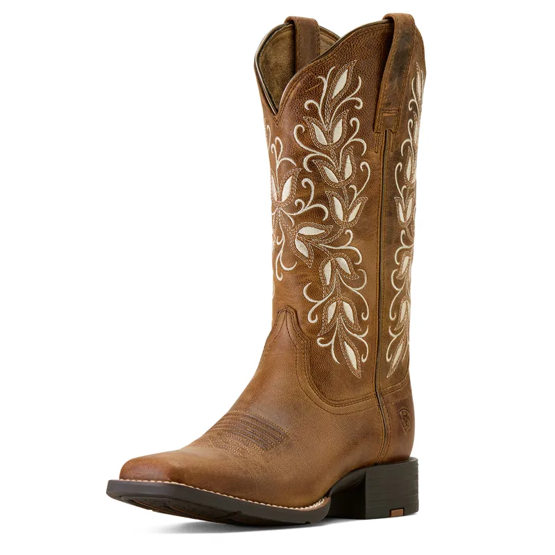 Ariat Womens Round Up Holly Wide Square Toe Western Boot in Western Pearl