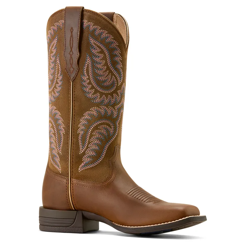 Ariat Womens Cattle Caite Wide Square Toe Western Boot in Distressed Brown/Adobe Clay-2