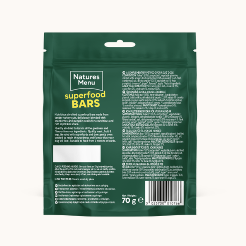 Natures Menu Superfoods Snacks Turkey Superfood Bars 70g-1