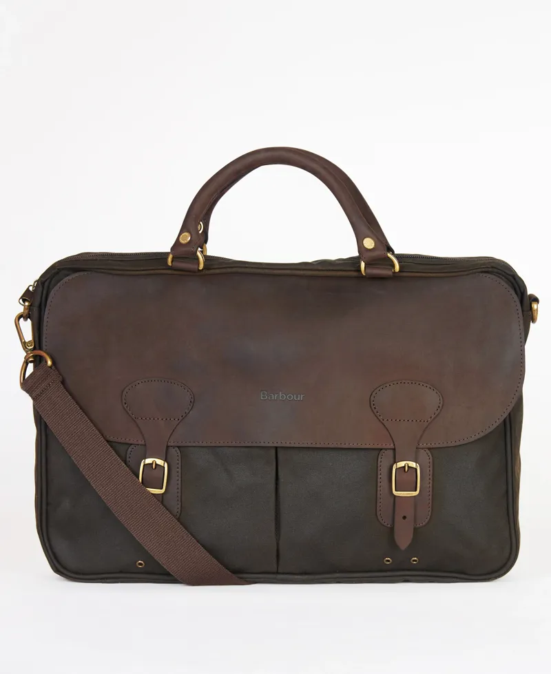 Barbour Waxed Cotton and Leather Briefcase in Olive-1