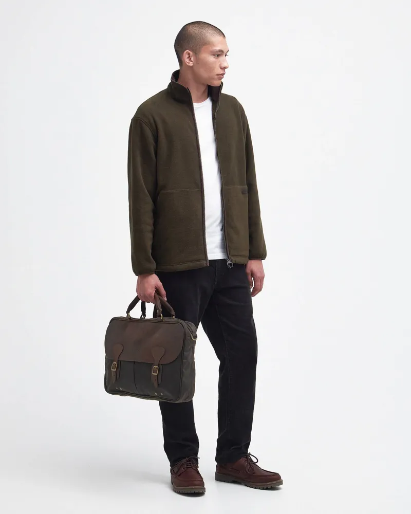 Barbour Waxed Cotton and Leather Briefcase in Olive-2