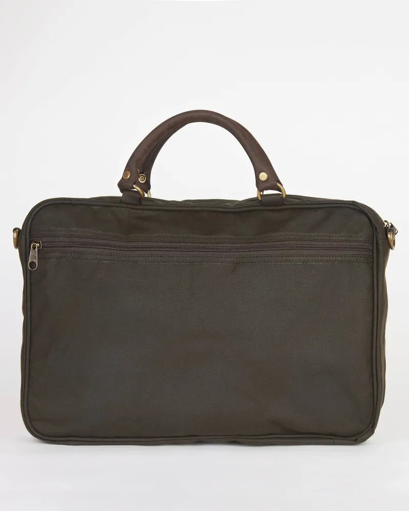 Barbour Waxed Cotton and Leather Briefcase in Olive-3