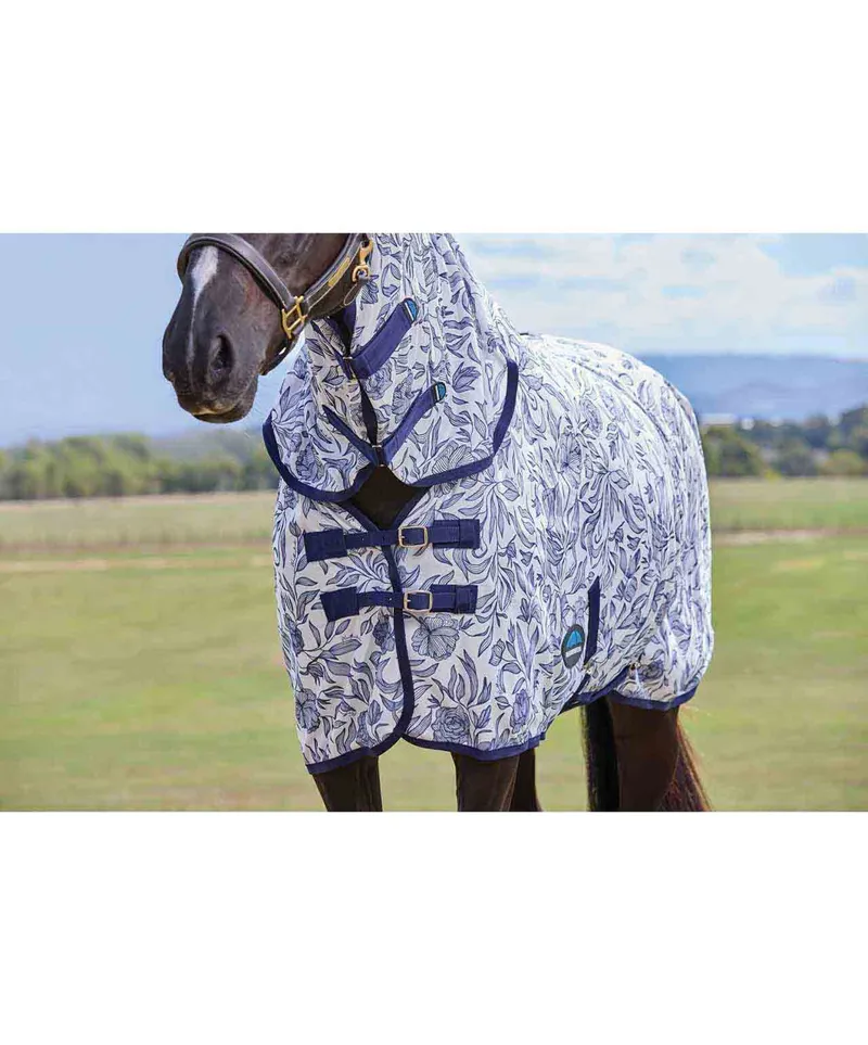 Weatherbeeta Comfitec Limited Edition Fly Sheet Combo in Navy and White Floral Print-1