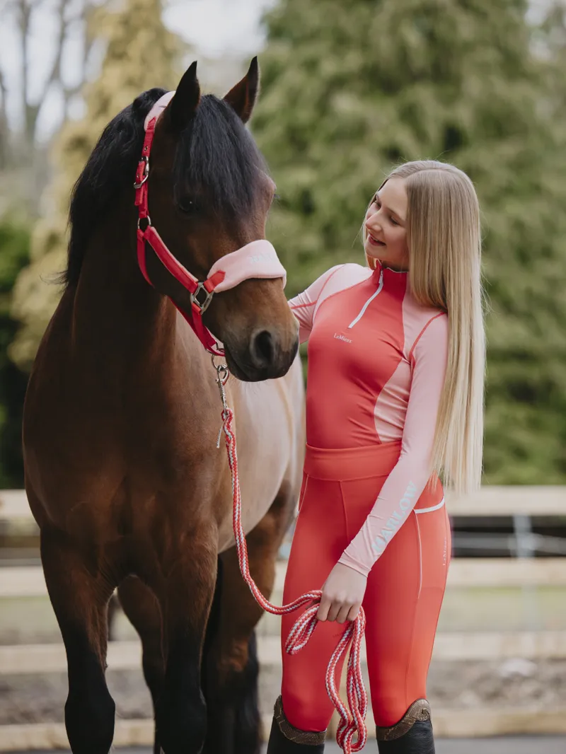 LeMieux Harlow Young Rider Long Sleeve Base Layer in Coral Crush-3