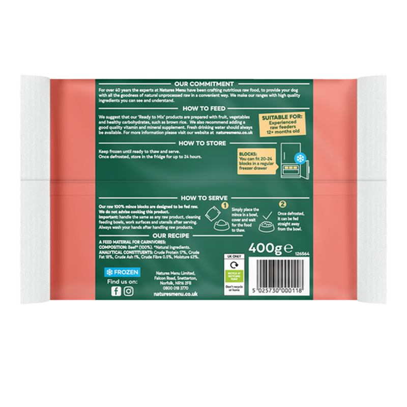  Natures Menu Raw Frozen 100% Beef Block 400g-1