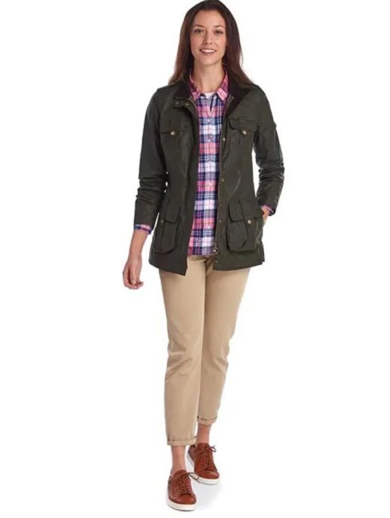 Barbour Lightweight Defence Wax Jacket for Women in Olive-2